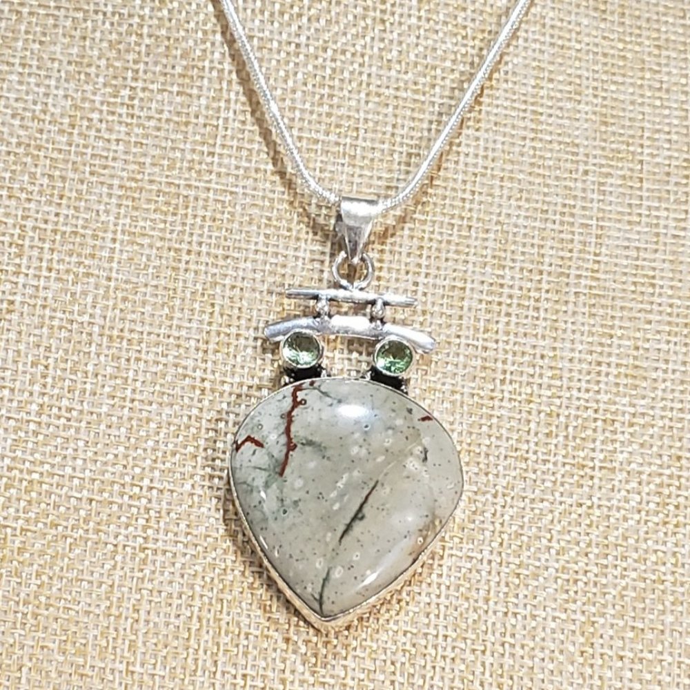 Jasper Necklace, Ocean Jasper Necklace, 925 Jasper Tsavorite Necklace